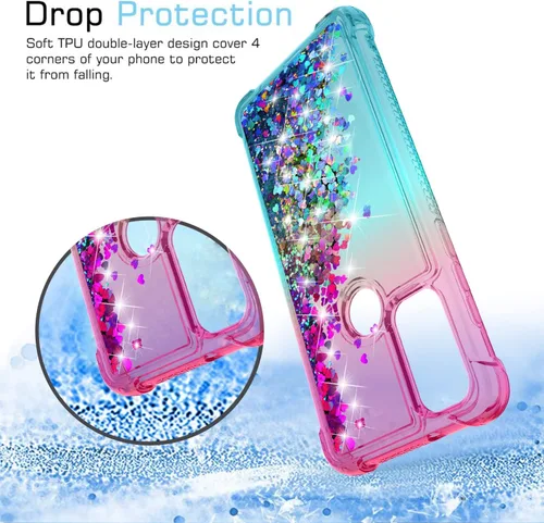 Miniatura 5 de Funda para teléfono Moto G Pure, Moto G Play 2023 con protector de pantalla HD, diseño de arena movediza con purpurina líquida flotante en degradado