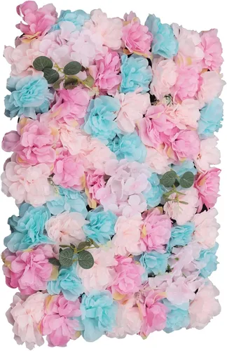 Miniatura 24 de Paneles de pared de flores 3D, 12 paneles de pared de flores artificiales, rosas de seda, fondo de pared de flores sintéticas decorativas