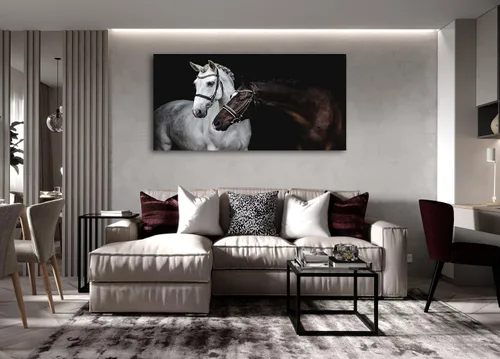 Miniatura 5 de Jiuqinghua Lienzo impreso para pared, cuadro de caballos blancos y marrones, 1 panel, pintura de animales salvajes, obra de arte para sala de estar