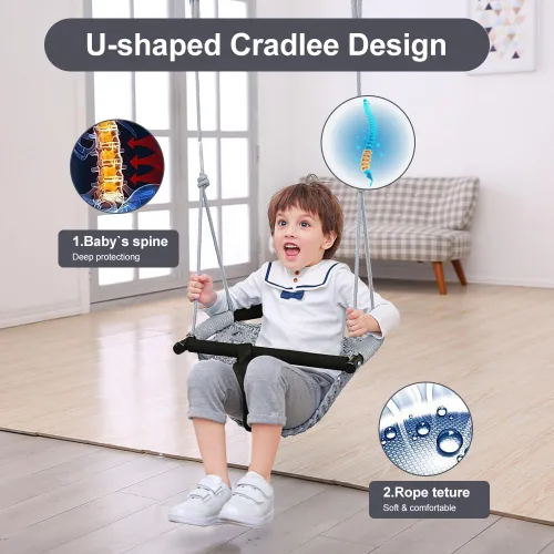 Miniatura 6 de Asiento de columpio para niños pequeños de 2 en 1 - Asientos de columpio de cuerda ajustables para niños Juego de columpio para patio trasero Gris