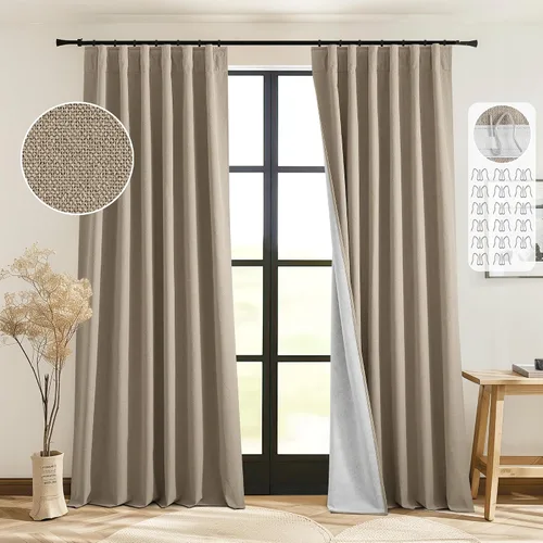 Miniatura 15 de StangH - Cortinas de lino primitivo 100% opacas, paneles pesados para dormitorio, dobles capas con lengüeta trasera, tratamientos para ventanas