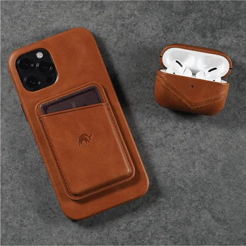Miniatura 5 de Bullstrap Funda de cuero premium compatible con Apple AirPods 3, carga inalámbrica, diseño de dos piezas (Sienna)