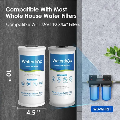 Miniatura 7 de Waterdrop Filtro de agua para toda la casa, Filtro de carbón, Cartucho de filtro reductor de hierro y manganeso, Reemplazo para GE GXWH40L, FXHTC