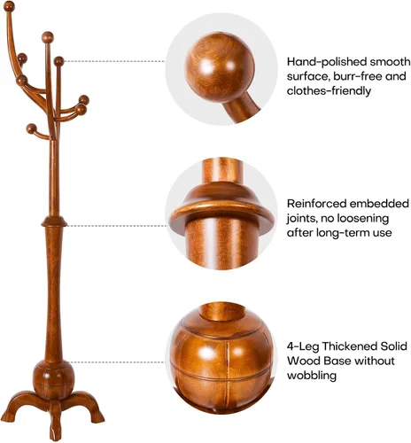 Miniatura 2 de Perchero independiente de madera en forma de árbol con 8 ganchos, diseño creativo con apariencia de rama de árbol, soporte colgador de ropa con base