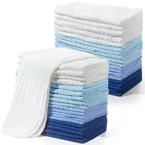Miniatura 14 de Buryeah Gasas de muselina, 20 piezas, grandes de 20 x 10 pulgadas, 100% algodón, 6 capas ultraabsorbentes y suaves, toallitas de mano para babeo