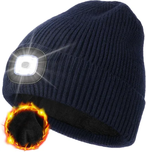 Miniatura 10 de MELASA Gorro de invierno con forro polar LED, recargable por USB, gorro cálido con luz integrada, regalos para hombres, papá, esposo, él