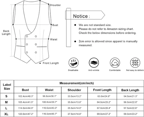 Miniatura 3 de Alizeal Mens Formal Tweed Suit Vest Double Breasted Slim Fit Wool Tuxedo Solid Waistcoat