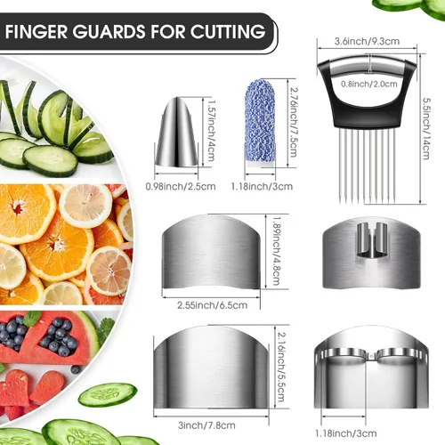 Miniatura 2 de CHENGU 9 Piezas Protector de Dedos para Cortar Vegetales, Protector de Acero Inoxidable, Cuchillo, Peladores de Pulgar, Soporte para Cebolla