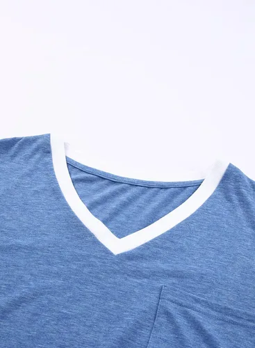Miniatura 66 de Eytino Blusas de talla grande para mujer, cuello en V, manga corta, a rayas, casual, holgada, con bolsillo (1X-5X)