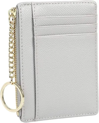 Miniatura 3 de 8 tarjetas para mujer, diseño minimalista delgado, monedero, monedero, bolsillo frontal, Gris, Casual