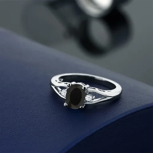 Miniatura 4 de Gem Stone King Anillo de compromiso de plata de ley 925 con ónix negro para mujer