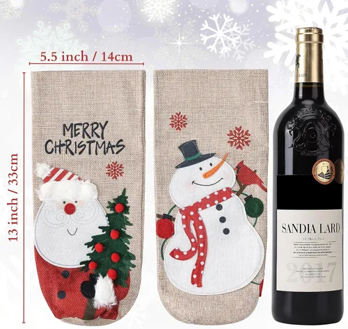 Miniatura 3 de Mr. Pen Bolsas de vino de Navidad, paquete de 2, fundas de arpillera para botellas de vino con cordón, bolsas de vacaciones
