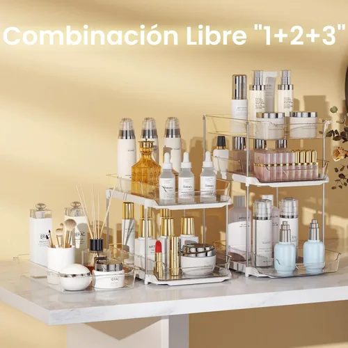 Miniatura 5 de Delamu 2 juegos de 3 niveles de organizadores y almacenamiento para debajo del fregadero del baño, organización y almacenamiento de despensa Blanco