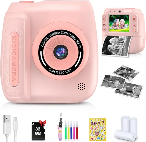Cámara de impresión instantánea para niños, cámara instantánea para niños con videos de 1080P, regalos de cumpleaños de Navidad para niñas y niños