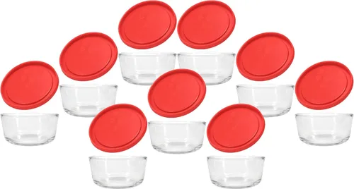 Miniatura 2 de Recipientes de vidrio, Pyrex, con tapa para almacenamiento de alimentos, Rojo