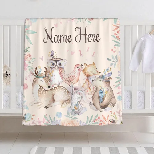 Miniatura 29 de Manta de bebé personalizada para niñas y niños, manta de bebé personalizada con nombre de bosque de animales para niños pequeños, baby shower
