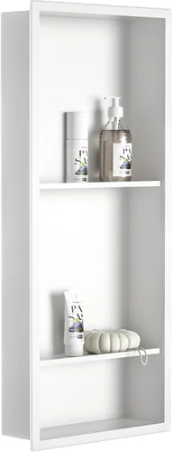 Miniatura 20 de Nicho de ducha de acero inoxidable de 24 x 12 pulgadas, cepillado, no necesita azulejos, nicho de pared con estantes dobles, estante de ducha