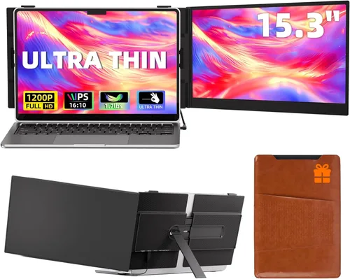 Miniatura 10 de Extensor de pantalla triple para laptop, configuración de un cable, monitor portátil de 15.3 pulgadas para laptop, monitor triple FHD 1200P 16:10