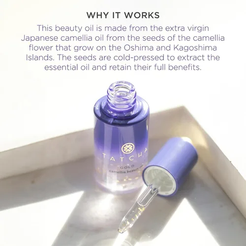 Miniatura 4 de TATCHA Gold Camellia Beauty Oil Moisturizing Face, Body, and Hair Oil Infused with 23-karat Gold flakes 30 ml / 1 oz
