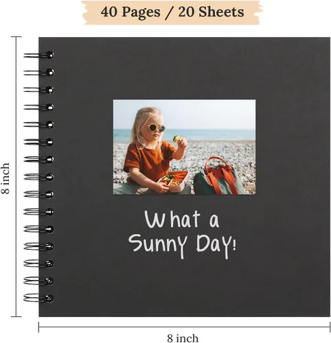 Miniatura 2 de Álbum de recortes de 8 x 8 pulgadas, álbum de recortes DIY de tapa dura de papel kraft, álbumes de fotos, 40 páginas, perfecto para fotos de 4 x 6
