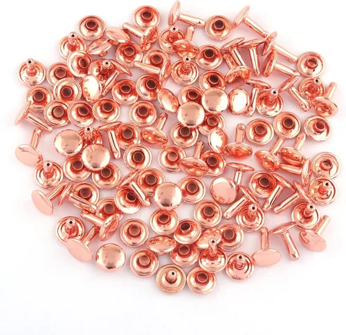 Remaches tubulares de doble tapa de oro rosa, botón de metal redondo de 0.394 pulgadas (0.394 in), remaches rápidos para bolsos, bolsos, zapatos,