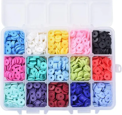 Miniatura 6 de 1520 ~ 1600 unids/caja de 10 colores mezclados planos redondos poliméricos arcilla espaciador perlas 0.315 in Heishi hecho a mano suelta disco