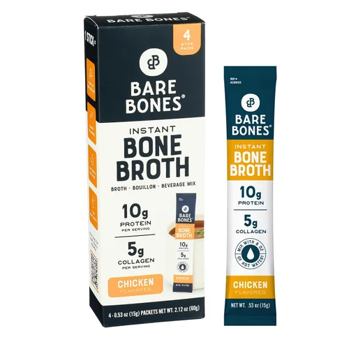 Miniatura 11 de Mezcla instantánea Bare Bones de caldo de huesos, de huesos, de res, 10gr de proteína, apto para dieta Keto y Paleo, sobres en barras de 0.53 oz