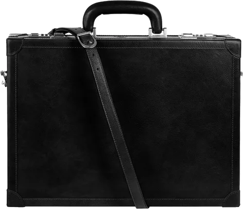 Time Resistance Funda de cuero para portátil de hasta 15 pulgadas - Maletín de cuero italiano de grano completo - Estuche rígido con cerradura