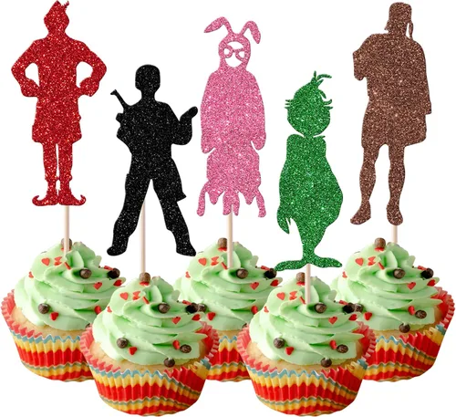 Miniatura 27 de Rsstarxi Paquete de 24 Adornos para Cupcakes Oh Baby de Navidad con Purpurina, Sombreros de Navidad, Palillos para Cupcakes de Baby Shower para Baby