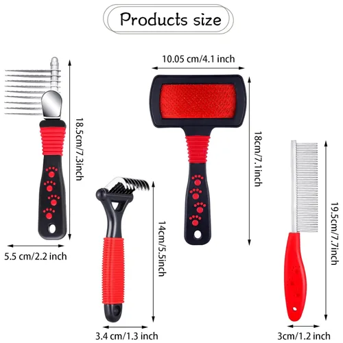Miniatura 2 de Kit de aseo para mascotas de 4 piezas - peines para desenredar, cepillo de alambre y peine de acero para quitar nudos y pelo de perros, gatos