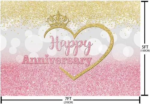 Miniatura 5 de Sendy Telón de fondo de feliz aniversario para parejas de 1 a 10 años 50 años, decoración de fiesta de boda, corona de fondo rosa, plateado y dorado