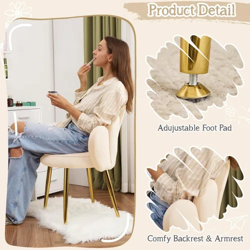 Miniatura 6 de Vingli Silla de Maquillaje de Pétalos con Respaldo, Silla Linda de Escritorio para Niñas Cómoda Sin Ruedas, Silla Moderna de Comedor, Silla