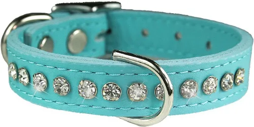 Miniatura 96 de Collar de perro de cuero y cristales de OmniPet Signature, cuero de grano de violeta africana de avestruz, se ajusta a un tamaño de cuello de 6"-8