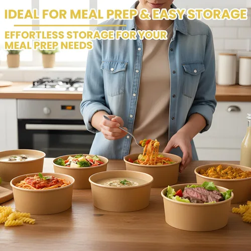 Miniatura 7 de 100 cuencos de papel desechables de 25 onzas (sin tapas), cuencos de sopa desechables, aptos para microondas, para sopa caliente, pasta, sándwiches