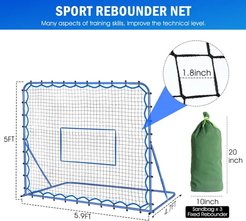 Miniatura 6 de Soccer Baseball Rebounder Net, Soccer Goal Net, Volleyball Softball Rebound Pitchback Net Quick-Switch Angle Training for Control, Passing Practice