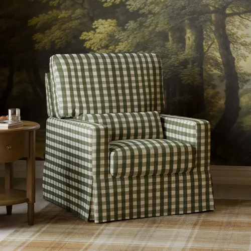 Miniatura 8 de NAMESAKE Crawford Pillowback Comfort Swivel Glider en tela ecológica de rendimiento con rayas Chatham de Fog, repelente al agua, con certificación