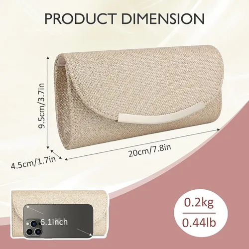 Miniatura 2 de Bolso de mano con purpurina para mujer, bolso de noche, bolso de mano, de metal brillante, sobre formal, boda, baile de graduación, bolso de mano