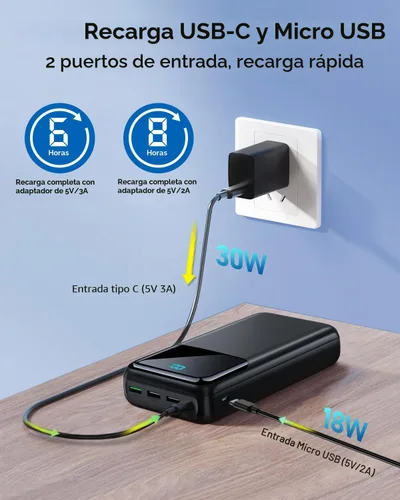 Miniatura 4 de Cargador portátil de 50000 mAh, USB-C PD de 30 W de carga rápida, batería externa de alta capacidad para campamento, cargador de teléfono portátil