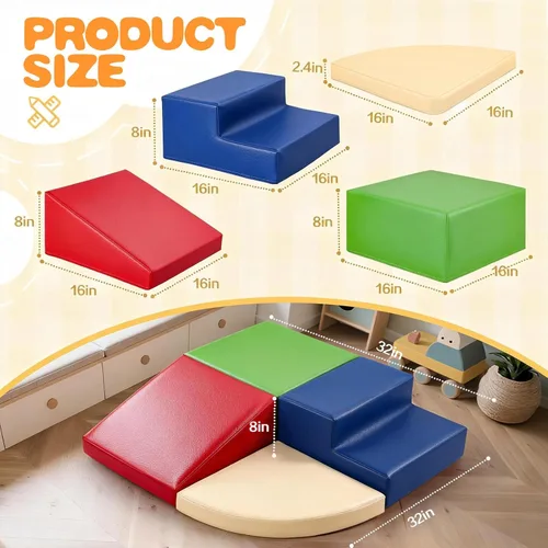 Miniatura 2 de Sumbababy Bloques de Escalada Suaves para Niños Pequeños: Conjunto de Juego de Cuero PU Impermeable - 4 PCS Juguetes Escaladores