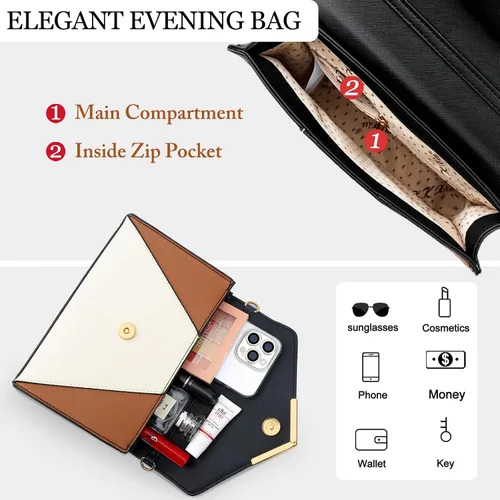 Miniatura 6 de KKXIU Bolso Clutch de Noche Tipo Sobre de Cuero Sintético Elegante para Mujer, Bolso Plegable para Fiesta, Boda, Graduación