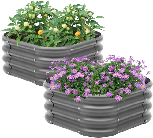 Miniatura 18 de Paquete de 2 camas de jardín elevadas galvanizadas de 2 x 1 pies, cama para macetas al aire libre, jardinera de metal para jardinería y plantación