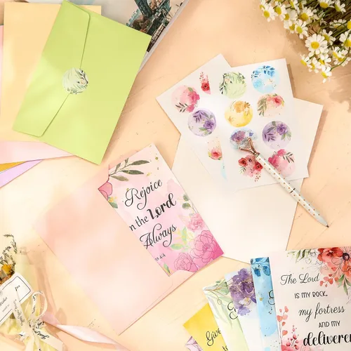 Miniatura 4 de Containlol 24 Piezas Tarjetas de Felicitación Cristianas Inspiradoras con Aliento de las Escrituras Tarjeta Floral de Versículos Bíblicos con Sobres