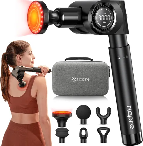NAPRE - Pistola de masaje con calor, masajeador manual de percusión de tejido profundo para el alivio del dolor muscular/de cuello/del cuerpo con