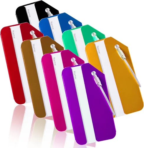Paquete de 8 etiquetas para equipaje, juego de etiquetas de aluminio para equipaje con tarjeta de identificación de nombre, soportes para etiquetas