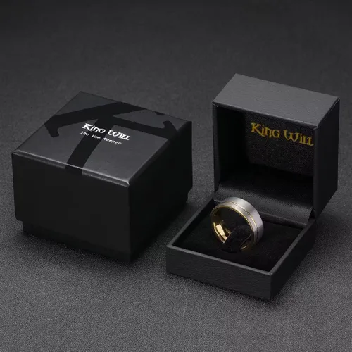 Miniatura 13 de King Will Anillo de boda de carburo de tungsteno para hombre con diseño de ranura, 6/7/0.315 in de ancho, acabado cepillado/pulido para hombre