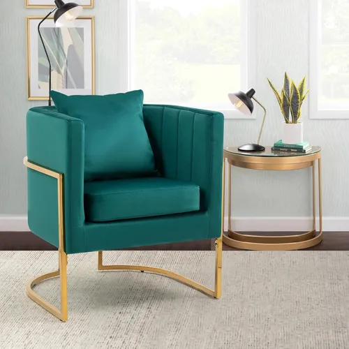 Miniatura 11 de Silla moderna de cuero, sillón tapizado de mediados de siglo con almohada para sala de estar, cómoda silla de tocador individual con patas doradas
