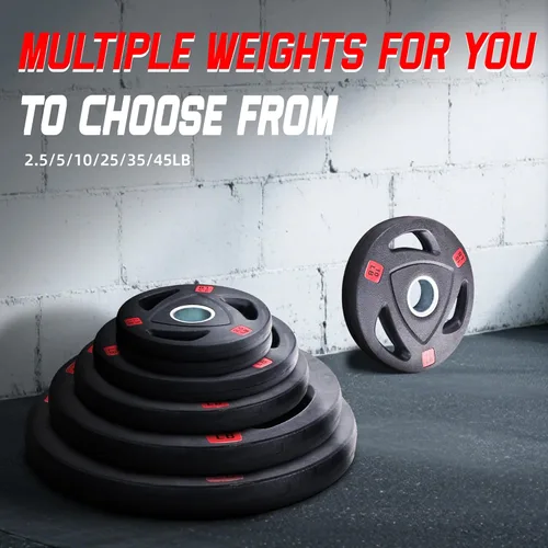 Miniatura 10 de Fitvids - Disco de pesas de hierro fundido olímpico de 2 pulgadas para entrenamiento de fuerza y levantamiento de pesas, estilo con revestimiento