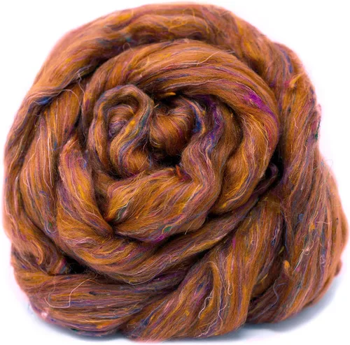 Mezcla de fibra de seda merino y sari para hilado y fieltro. Top peinado súper suave., Taj Mahal