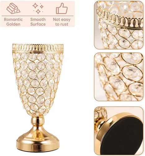 Miniatura 4 de Jarrón floral de trompeta de cristal dorado, 2 centros de mesa para mesa de boda, jarrón de cristal de hierro forjado de 10.6 pulgadas, jarrones