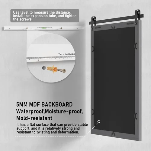 Miniatura 7 de Clavie Espejo de pared rústico con marco de madera horizontal, espejo de baño con marco de madera, espejo decorativo estilo puerta de granero, 22 x